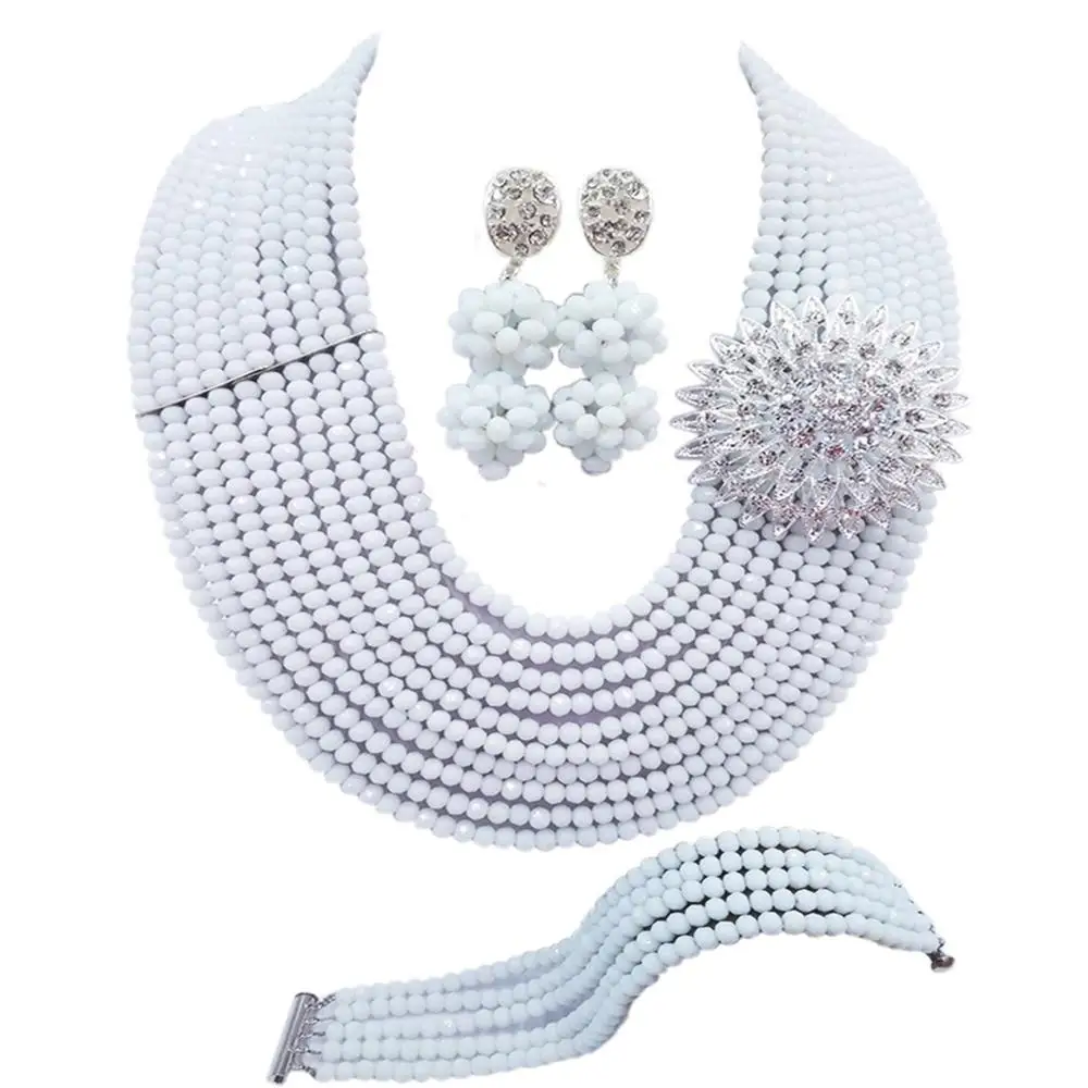 

Новейшие Белые Африканские свадебные бусины 10 нитей ожерелье нигерийские ювелирные изделия набор 10C-DS-02