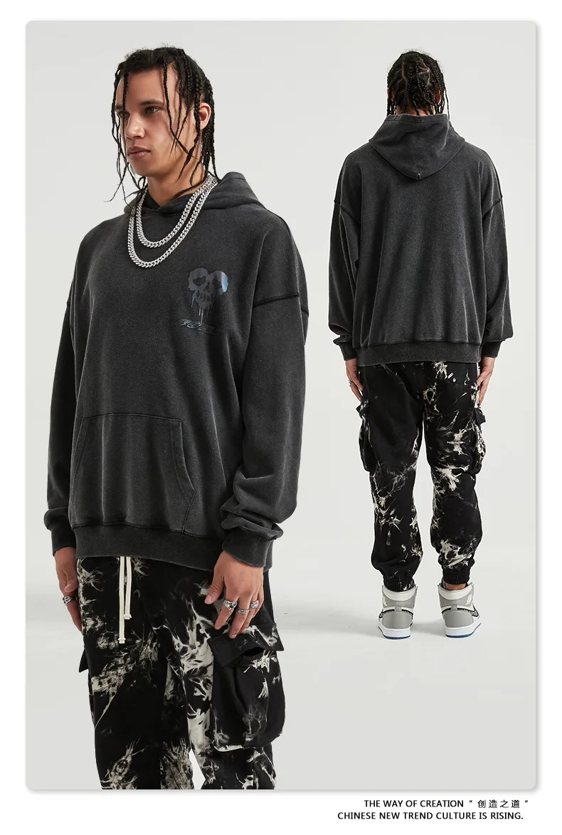 

2021 Autumn Winter Hoodeis Distressed Skeleton Heart Laser Printing Coat Europe and America Street fashion Hooded Tops