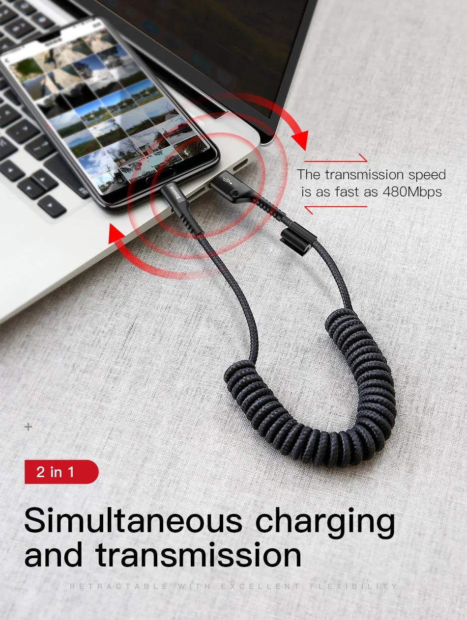 Выдвижной пружинный кабель usb type c для быстрой зарядки samsung s8 s9 huawei P20 oneplus xiaomi note 7 usb c кабель зарядного устройства Android