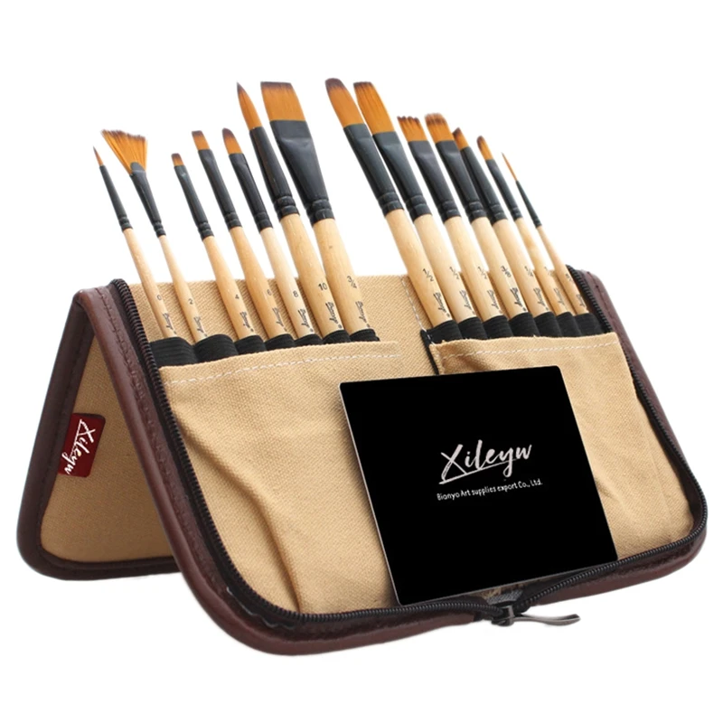 

XILEYW Brush,14 Pieces of Korean Yellow Nylon Wool Water Powder Acrylic Brush Painting Bag Set, for Fine Arts Sketch