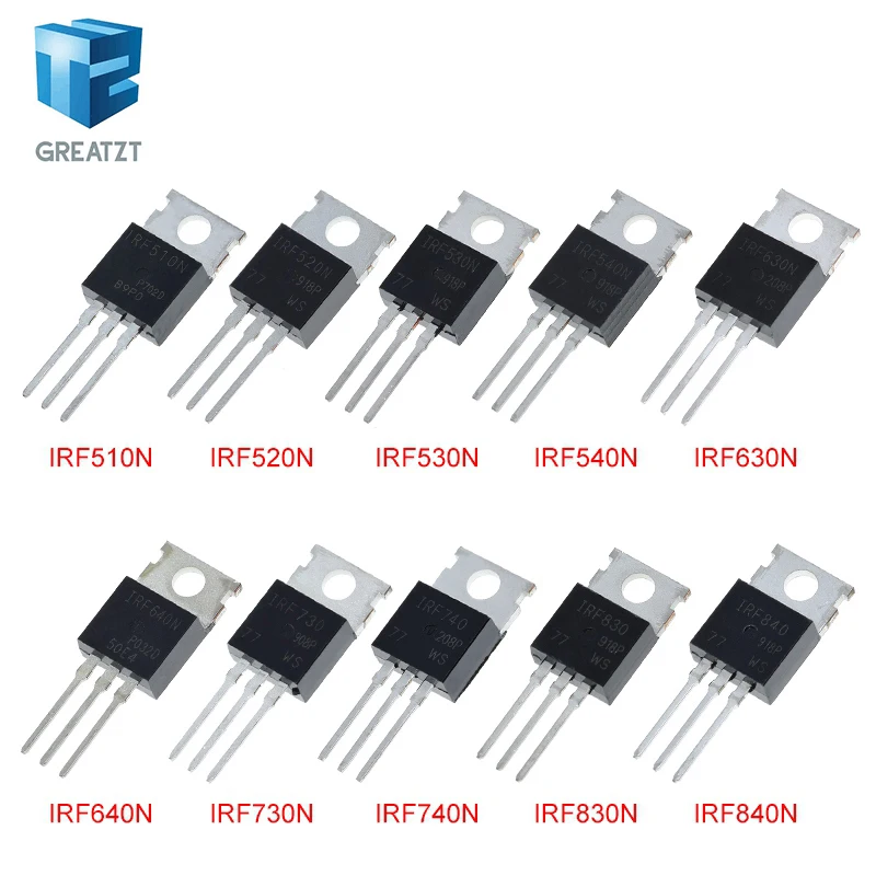 10 шт. транзистор GREATZT IRF510 IRF520 IRF530 IRF540 IRF630 IRF640 IRF730 IRF740 IRF830 IRF840 TO-220 TO220 | Электронные
