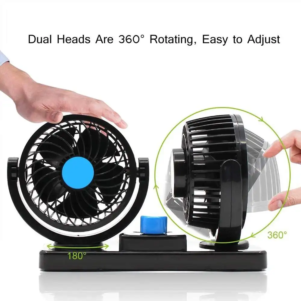 

12V Car Cooling Fan With 360Rotatable Dual Head 2 Adjustable Dashboard Electric Fan With Detachable Self-adhesive Tape Sm
