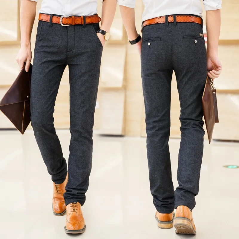 

2020 New Men's Slim Casual Pants Fashion Business Stretch Trousers Male Brand Plaid Pant Black Blue