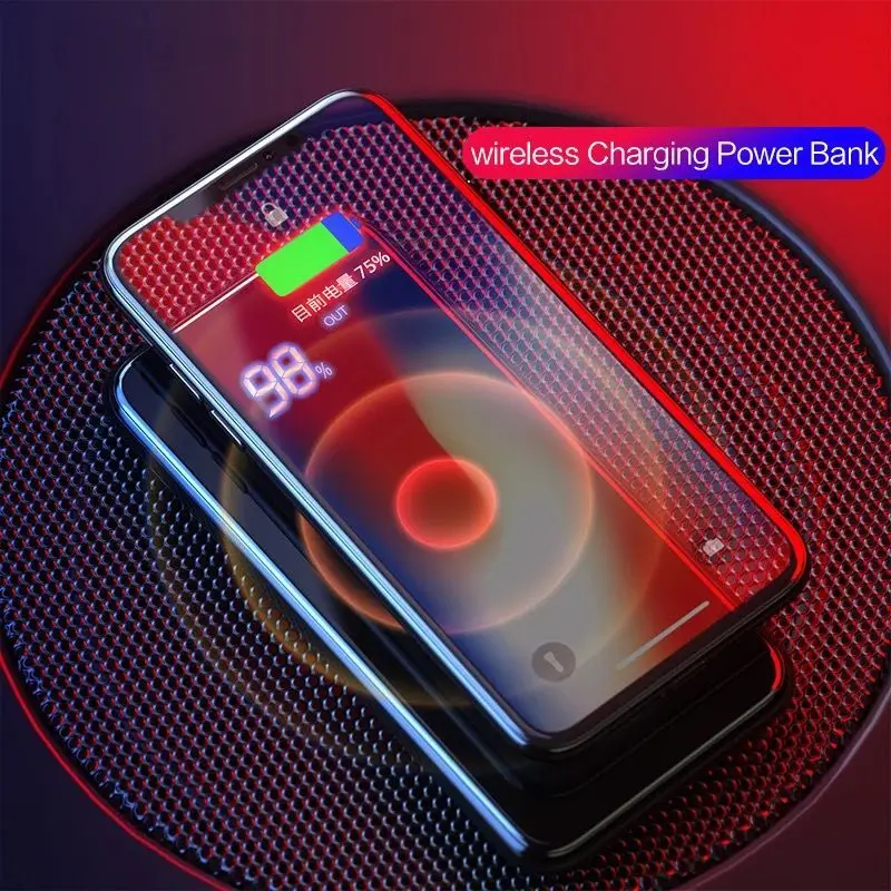 Портативный аккумулятор Power Bank 30000 мАч с встроенной беспроводной зарядкой QI для Samsung iPhone XS.