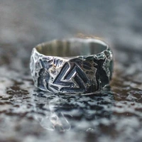 eyhimd viking men wolves of odin valknut forging 316l stainless steel ring pagan nordic amulet biker jewelry