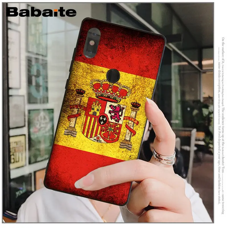 Черный силиконовый чехол Babaite из ТПУ с испанским флагом для телефона Xiaomi Mi 6 8 SE Note 3