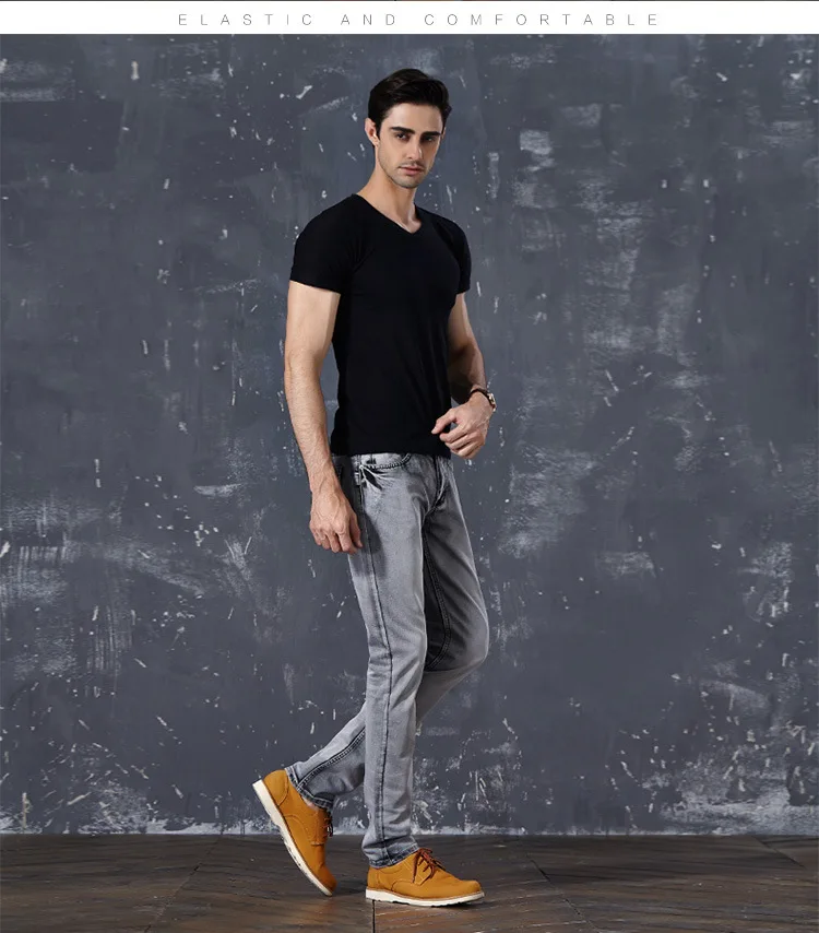 

Spring Men Straight Jeans Agent Leisure Smoke Grey Denim Trousers