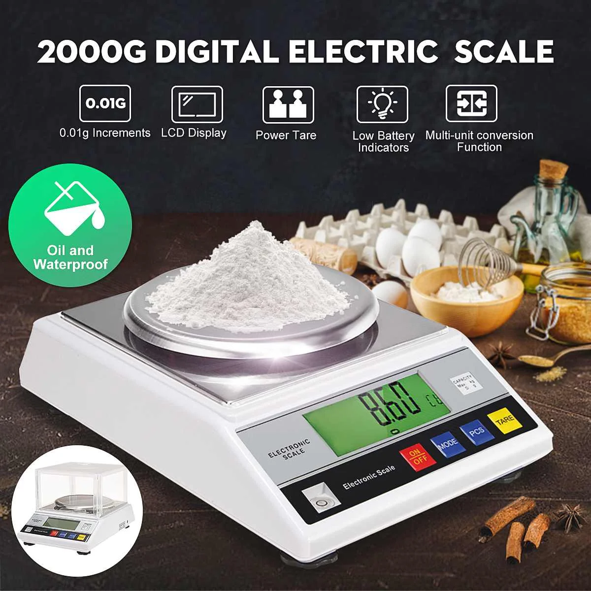 2000g/0.01g Electronic Digital Scale LCD Display Backlight LB Gram Food Kitchen Weight Balance Tray Precision High Accuracy 2kg |