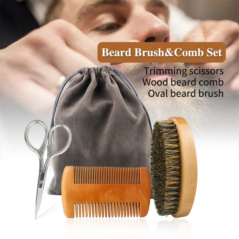 

Men Mustache Grooming Scissors Beard Comb Brush 3Pcs/Set Mens Travel Grooming Kit Beard Grooming Set With Portable Gift Bag