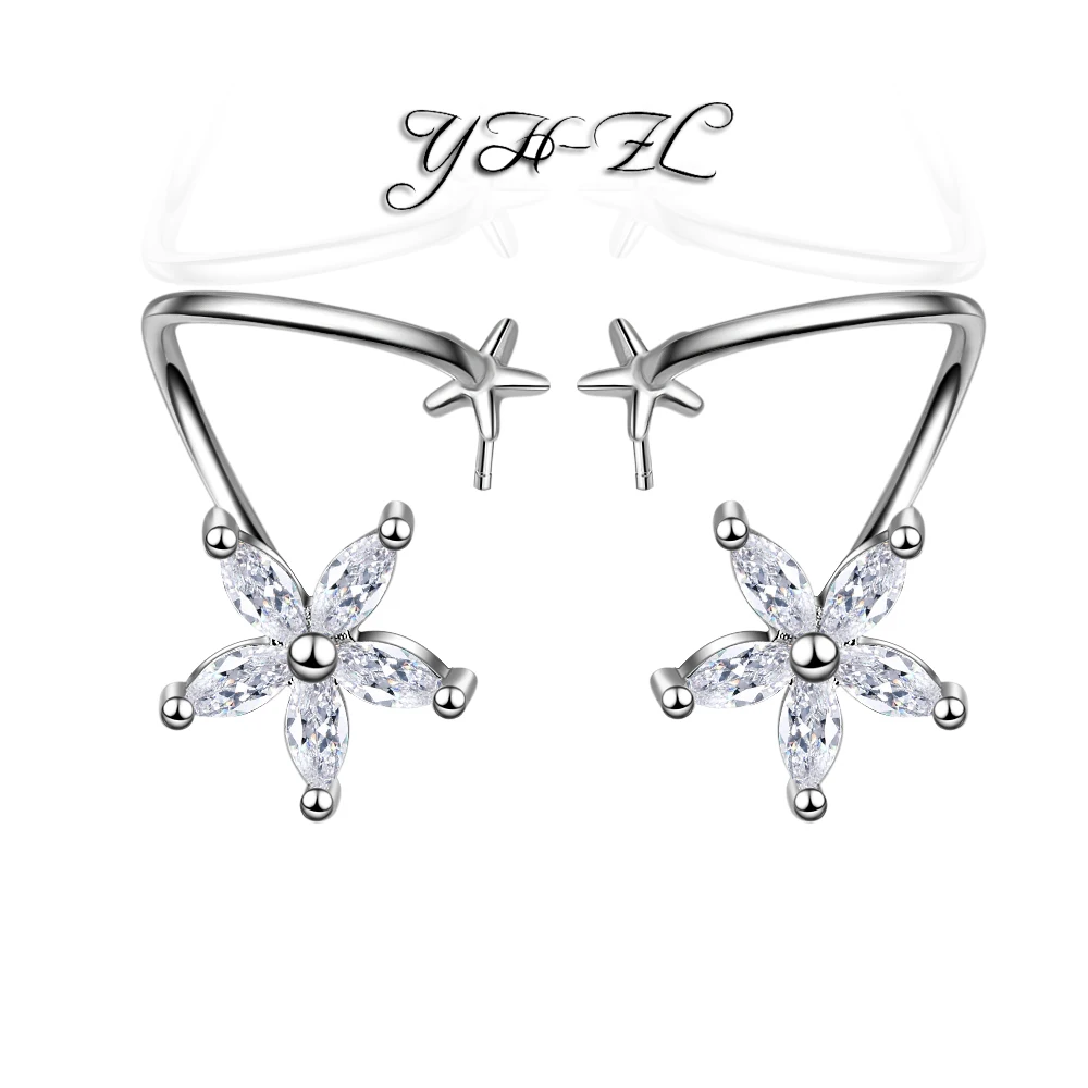 YH ZL серьги гвоздики из стерлингового серебра 925 пробы с бабочкой и цветком