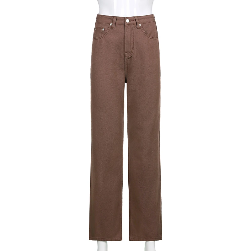 

JMPRS Vintage Brown Women Jeans Streetwear High Waist Classic Wide Denim Pants 2021 Brwn Causal Harajuku Spring Girls Trousers