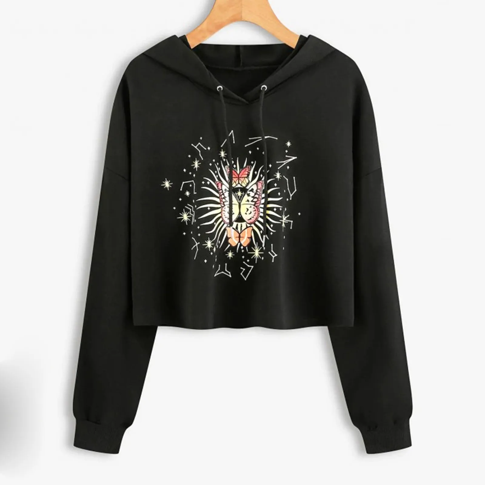 Women's Hoodies Long Sleeve Gothic Print Casual Hoodie Pullover Sweatshirt Tops Sudaderas Con Capucha Stradivarius Clothing#40