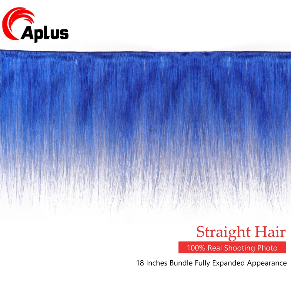 Предварительно цветные пучки с закрытием бразильские прямые синие волосами