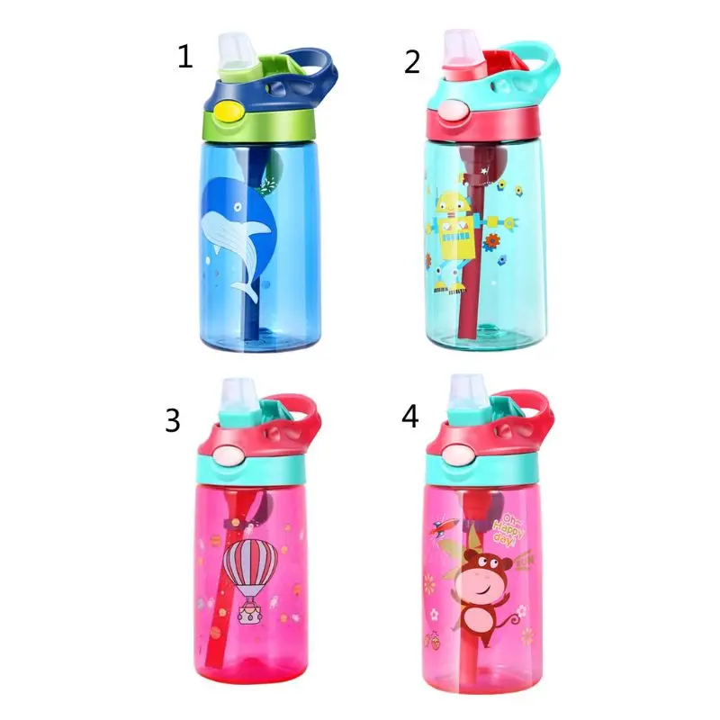 

480ML Baby Kids Feeding Cups With Straws Lid Leakproof Water Bottles Outdoor