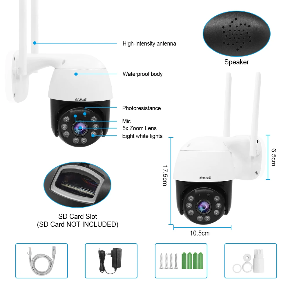 Беспроводная IP камера JideTech 5 Мп 4 кратный зум водонепроницаемая|Камеры