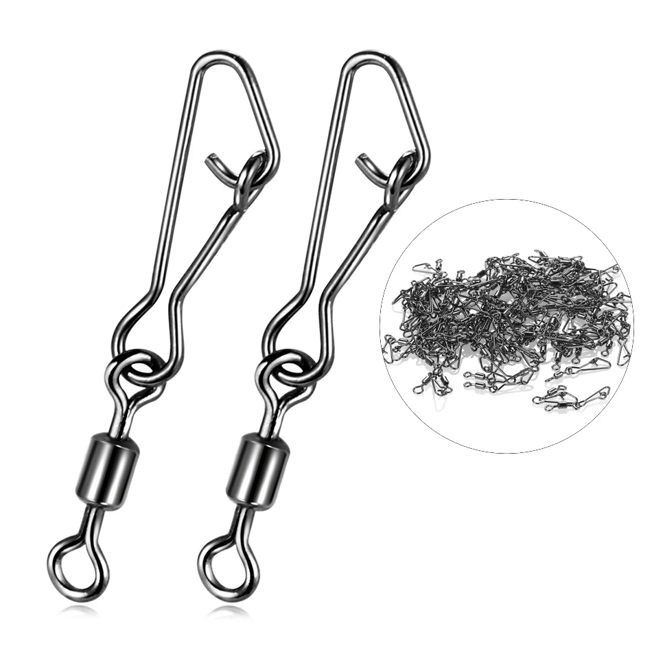 

50pcs Stainless Steel Fishing Connector Fast Clip Lock Snap Swivel Solid Rings Safety Snaps Fishing Hook Tool Snap Pesca