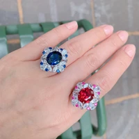 qtt glittering oval blue red stone promise ring lab%c2%a0simulation diamond jewelry silver color wedding engagement gift