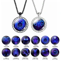 exquisite rhinestone 12 constellation pendant glass dome fashion men women chain necklace jewelry exclusive accessories birthday