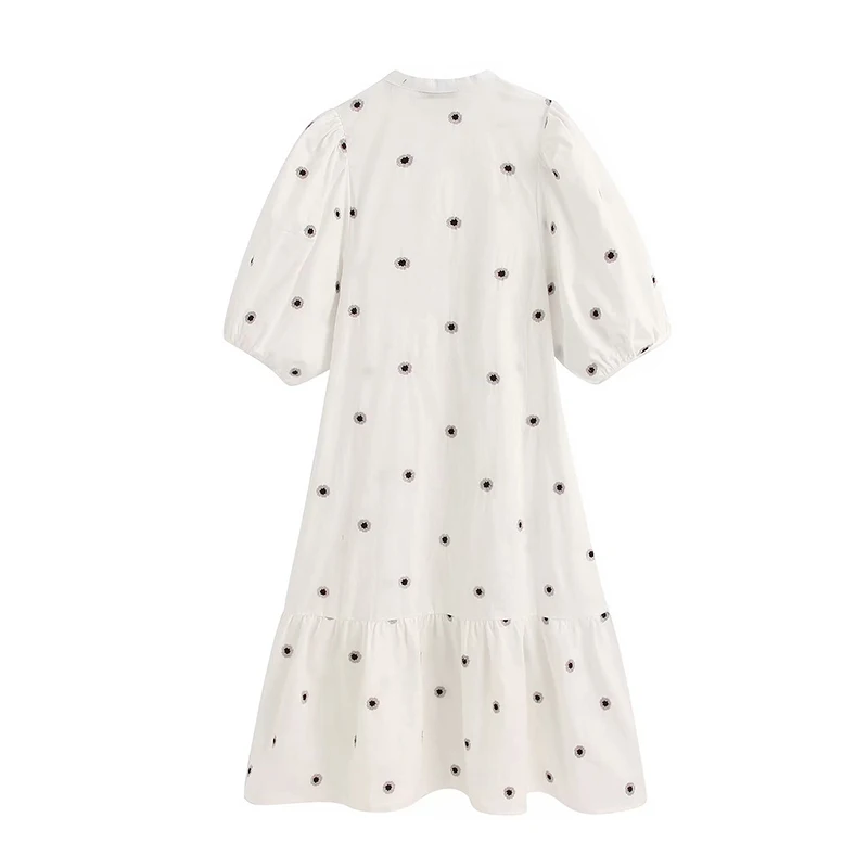 2020 женское модное платье миди с вышивкой винтажное короткое круглым вырезом