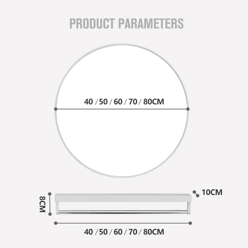 Простое зеркало для макияжа 40/50/60/70 см круглое туалетное ванной комнаты с полкой