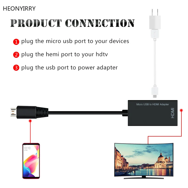 Адаптер Micro USB-HDMI-совместимый кабель HD штекер-гнездо высокоскоростной