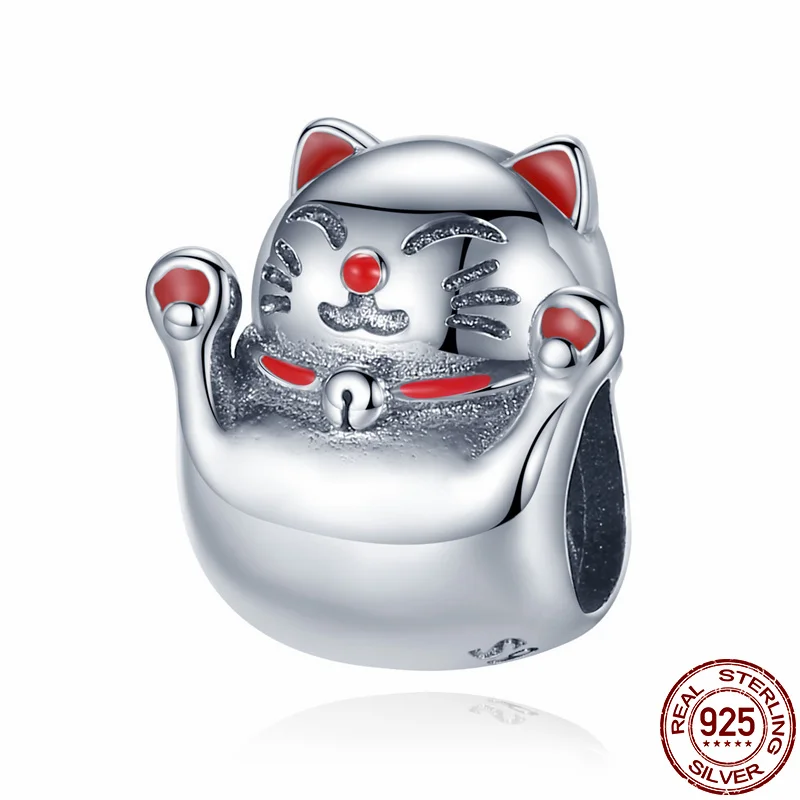 

Hot Sale Cute Cat Charm Bead Fit Original 3mm Bracelets Dangle 100% Real 925 Sterling Silver DIY Jewelry Making