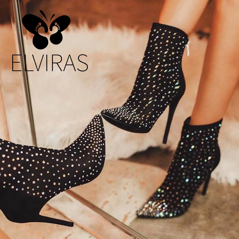 Женские ботильоны ELVIRAS на высоком каблуке женские пикантные Ботинки Челси молнии