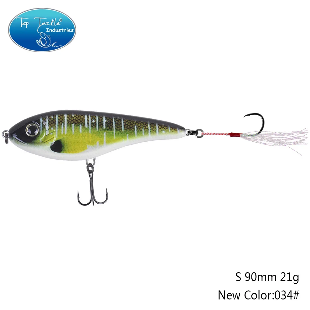 90mm 21g 034 90 мм 21 г цвета от 001 до 035 Тонущая Мускусная Щука искусственная рывковая приманка с одним крюком перьевая приманка для рыбалки - Цвет: 90mm 21g 034
