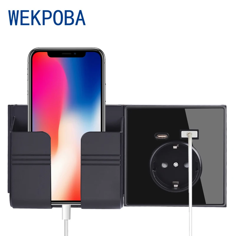 Розетка WEKPOBA с интерфейсом Type-C полностью зеркальная прозрачная панель черная