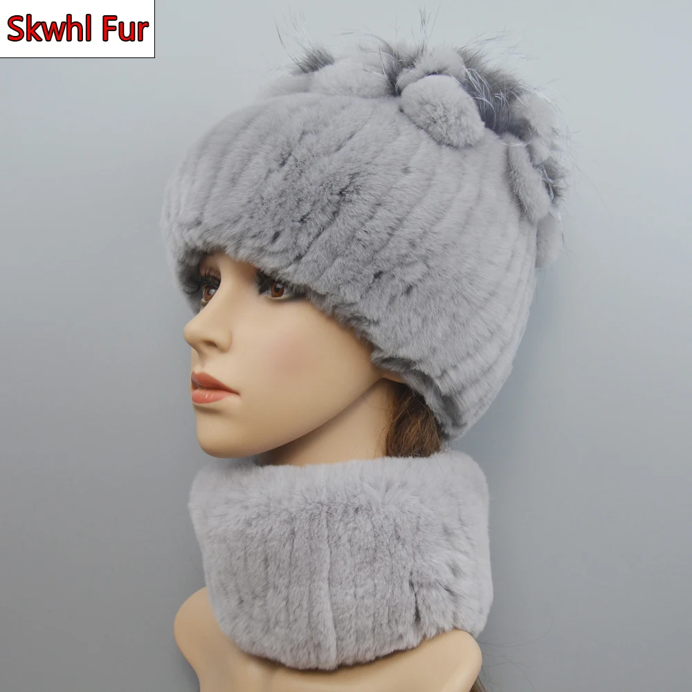 

Hot Sale Winter Soft Warm Women Real Rex Rabbit Fur Scarf Hat Warm Real Rex Rabbit Fur Cap Ring Shawl Rex Rabbit Fur Scarves Hat