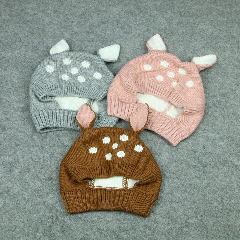 Милая вязаная детская шапка с ушками оленя для девочек мягкие зимние детские