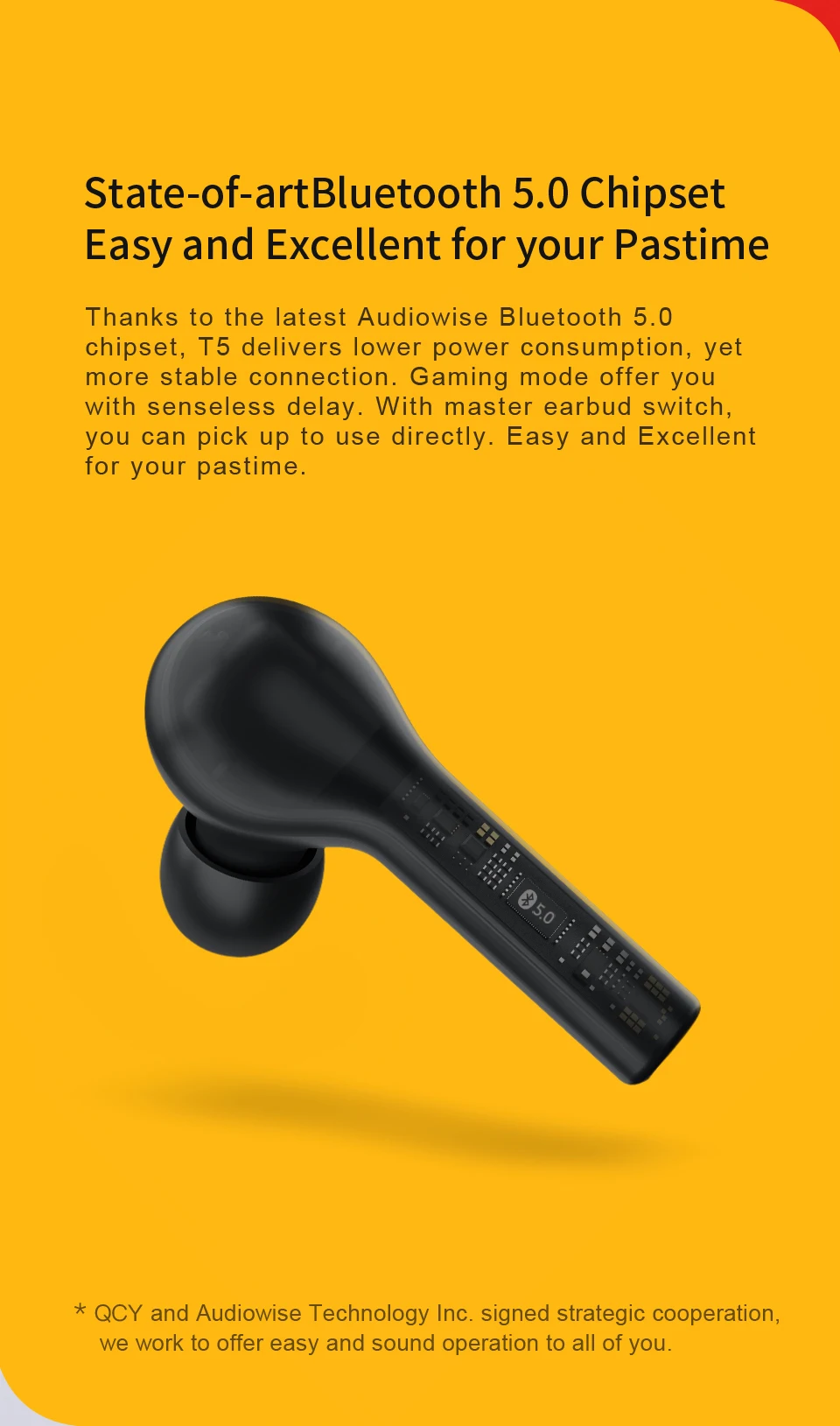 QCY T5 Bluetooth 5,0, беспроводные наушники, спортивные наушники для бега, сенсорное управление и удобное ношение с двойным микрофоном