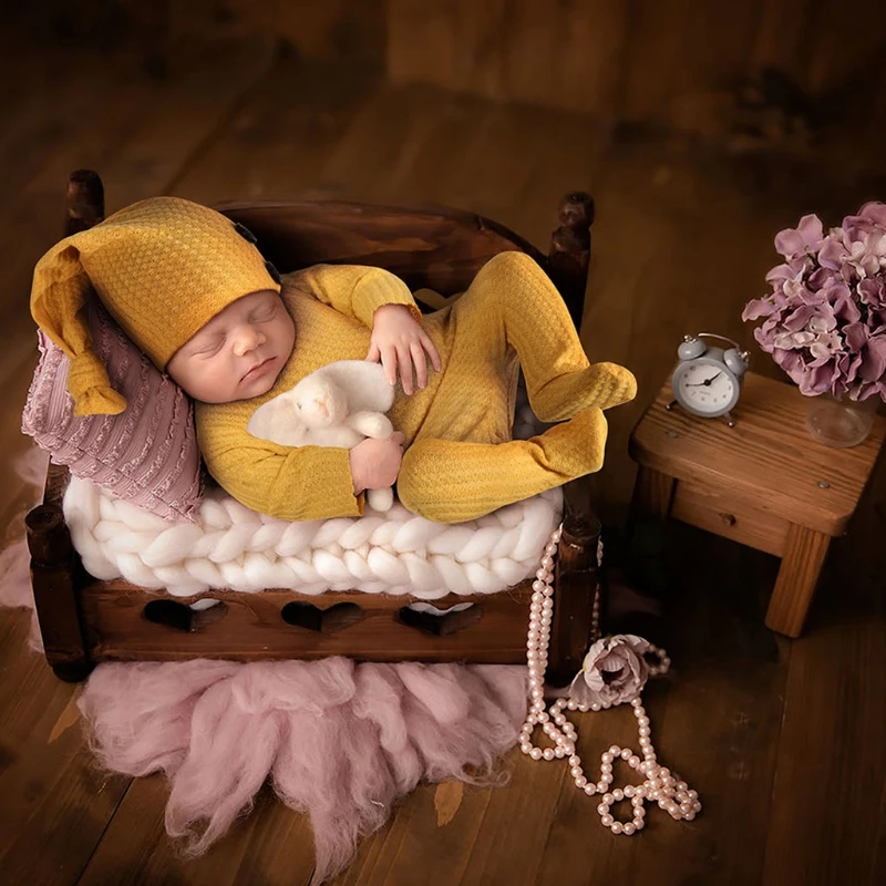 

2 Pcs Baby Hat Bodysuit Set Newborn Photography Props Cap Romper Jumpsuit Kit Infants Photo Shooting Clothing J60B