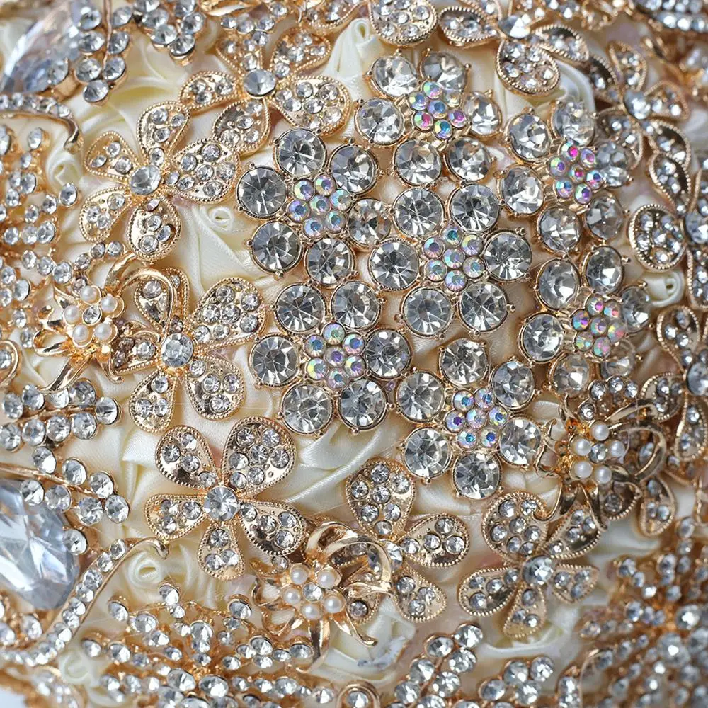 JaneVini роскошный свадебный букет из искусственных атласных роз с золотыми