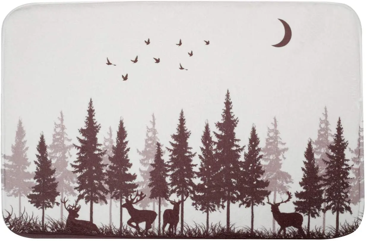 

Forest and Deers In The Moonlight Bathroom Mat Rug Super Soft And Absorbent Brown Thicken Non Slip Carpet Mats For Bathroom