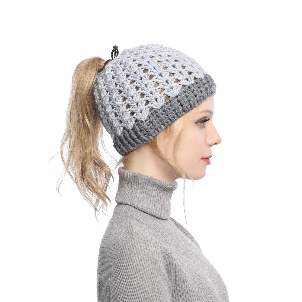 Europe, America, autumn and winter, new, matching, hole, cap, cap, empty top, knitted wool cap, ponytail cap, warm hat