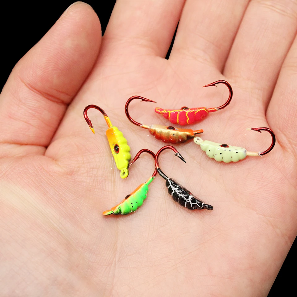 WALK FISH 6Pcs 21MM/1.5G Mini Winter Ice Jig Maggot Worm Metal Bait Sinking Lead Head Hook Fishing Lure Jigging Tackle - купить по