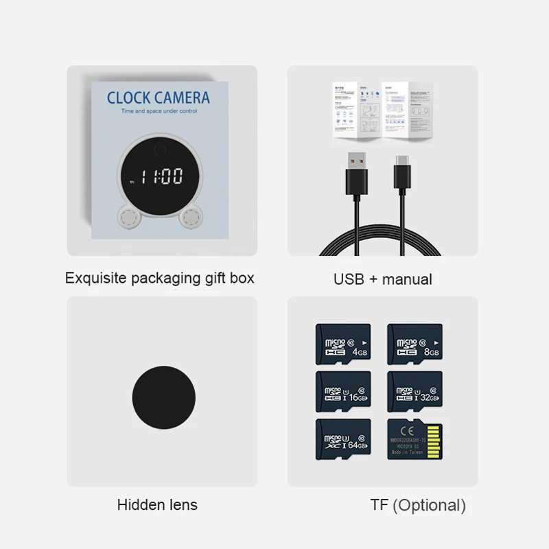 Tuya HD Smart Home Wifi Digital Alarm Clock Mini Camera Recorder Video Intercom Surveillance Remote Monitoring Cameras | Электроника