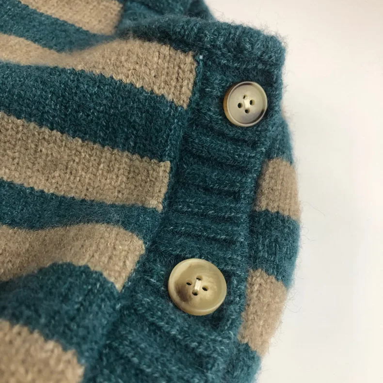 

Toddler sweater children's pullover single-breasted blue round neck striped cotton cardigan