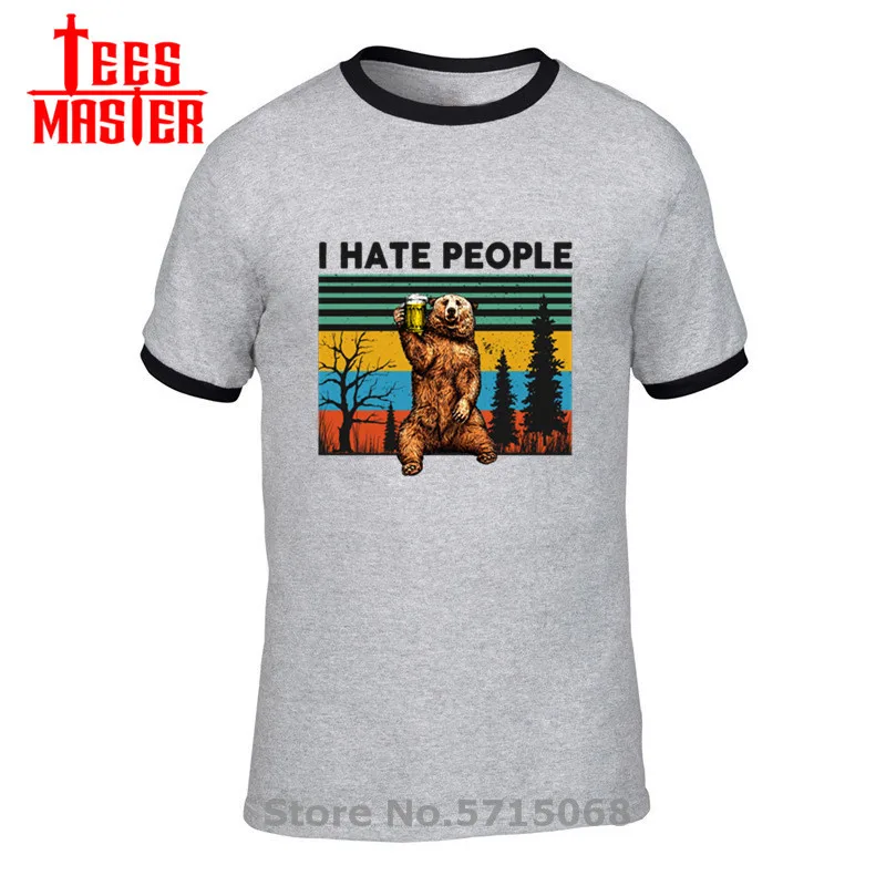 Vintage Rare Bear I Hate People Funny Camping Russian Fighting Nation T-Shirt S-3Xl Gyms Fitness USSR Warrior hunter Tee Shirt | Мужская