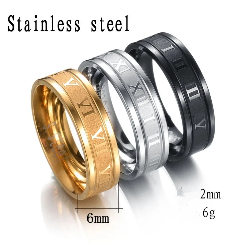 

Vintage Roman Numerals Men Rings Temperament Fashion 6mm Width Stainless Steel Rings For Men Jewelry Gift Stainless Steel Rings