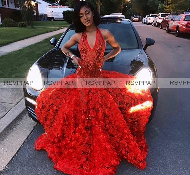 Длинные красные платья выпускного вечера с блестками 2020 Сексуальная Русалка