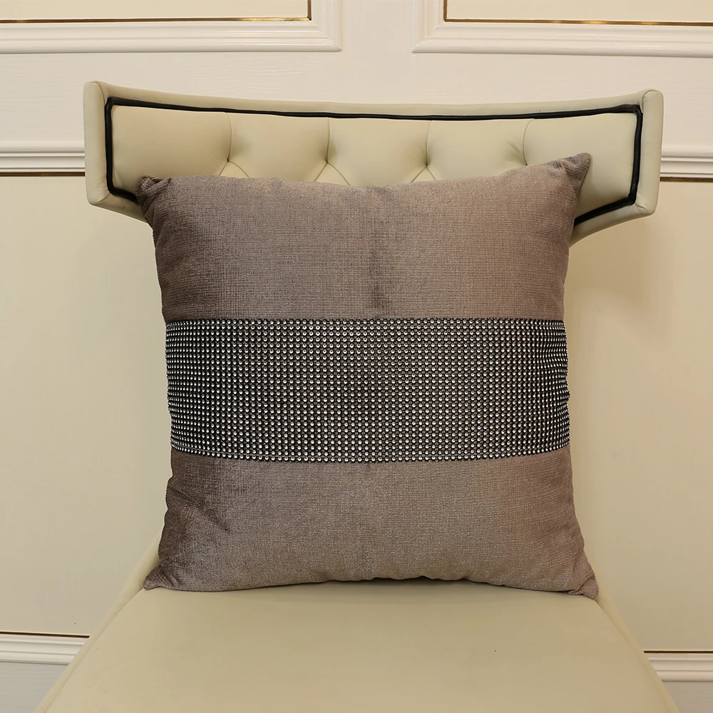 

Solid Plain Velvet Pillow Cover with Black Rhinestones Home Decorative Cushion Cover 45x45cm Modern Gray Sofa Throw Pillow Case