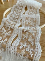 off white floral tulle lace trim with cotton embroidery leaf for girl dresscouturecake decorclothing diy5 yard2 4inches