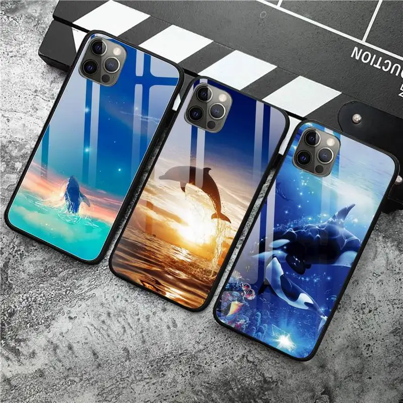 

Whale Dolphin Camera Protection Phone Cases Tempered Glass For iPhone 12 Pro Max Mini 11 Pro XR XS MAX 8 X 7 6S 6 Plus SE case