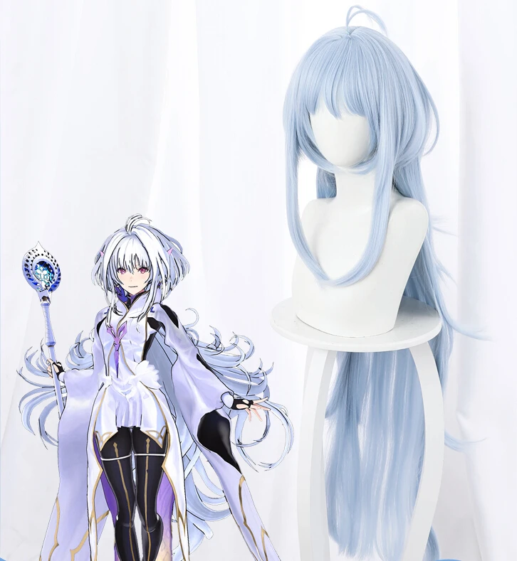 FGO Fate Grand Order Cosplay Prototype Merlin Wig 110cm Light Blue Long Heat Resistant Synthetic Hair Party Wigs
