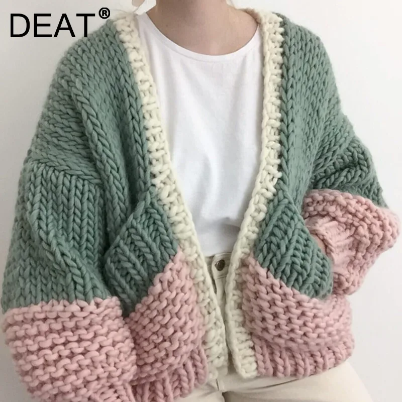 

Новое поступление 2021, Зимний вязаный свитер DEAT в Корейском стиле с длинными рукавами и карманами, Модный женский Универсальный Повседневны...