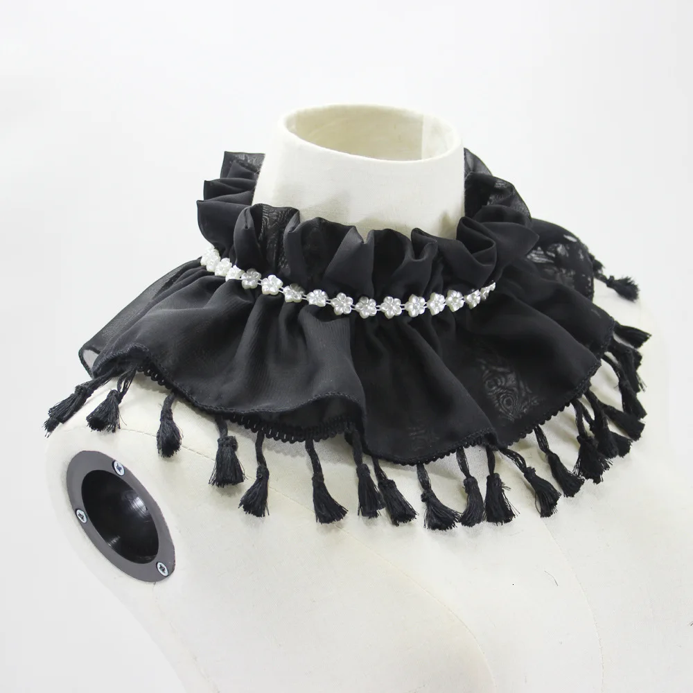 Stand Fungus Chiffon Tassels Dickie Set Pearl Decoration Lead Fake Collar Detachable Necklace |