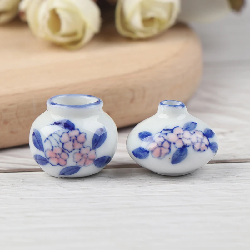 

2Pcs/lot 1:12 Dollhouse Miniature Flower Vase for Doll House Accessories DIY Toys for Baby Kids
