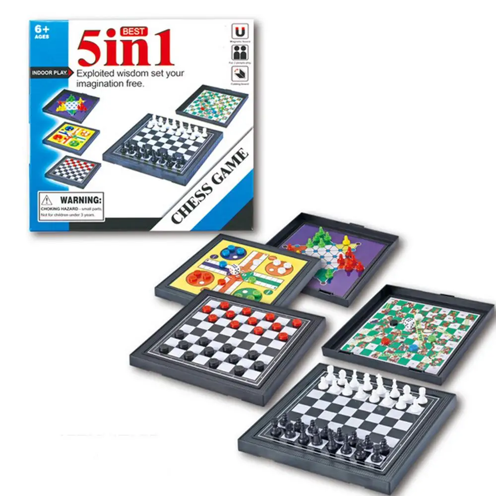 Hot Sale 5 In 1 Chessmen Checkers Magnetic Board Game Flying Chess Kids Classic Flight Puzzle Set For Friend Children Gift | Спорт и